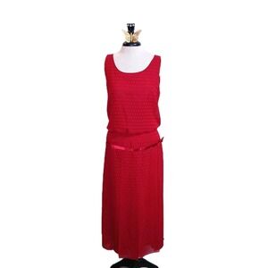 Emma James Women Flapper Dress 12 Red Carwash Fringe Polka Dot Roaring Twenties